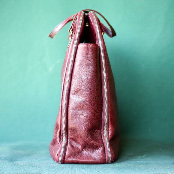 Sigerson Morrison Burgundy Leather Tote Bag 16” x 13” - Picture 3 of 6